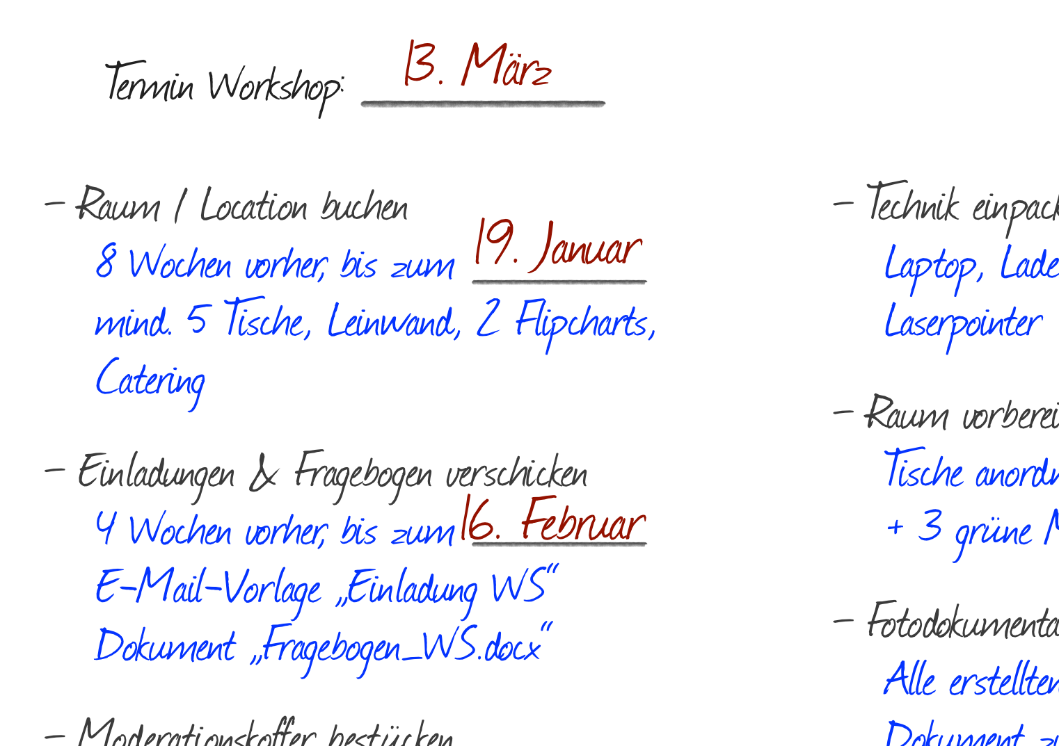 Checkliste erstellen Schritt 3: Termine eintragen Bestimmte Checkpunkte haben einen relevanten eingetragenen Termin