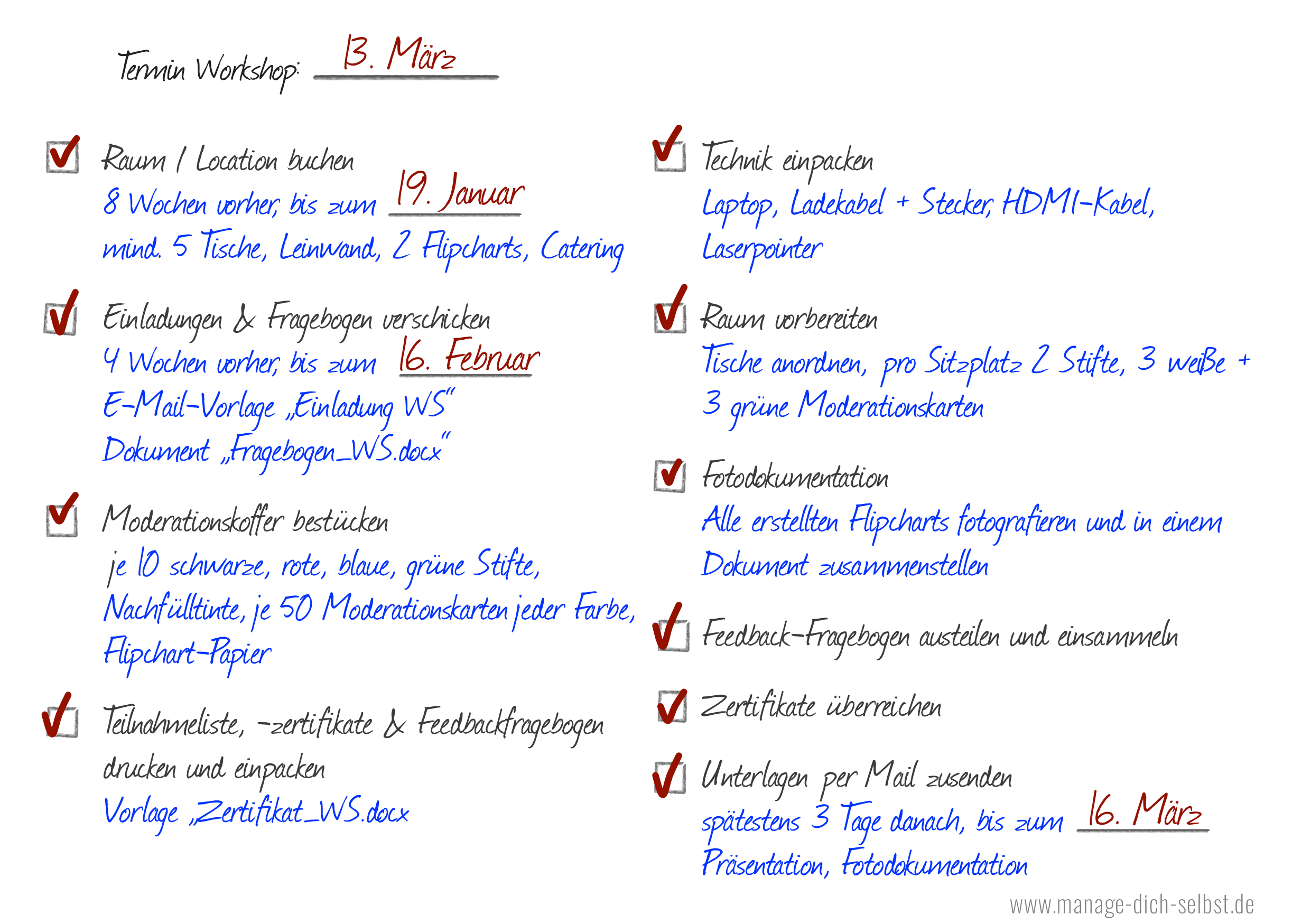 Checkliste erstellen Schritt 4: Kästchen vor jedem Punkt geben eine visuelle Orientierung und können abgehakt werden