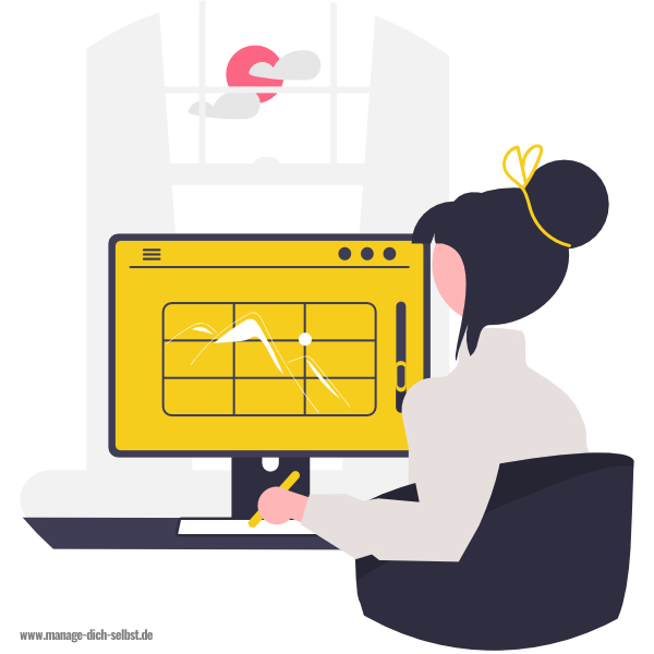 PDCA_Durchführungsphase PDCA-Phase 2: Durchführen Grafik einer Person, die an einem Schreibtisch sitzt und am Computer arbeitet